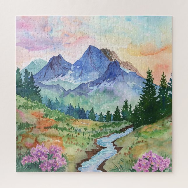 Watercolor Summer Mountain Jigsaw Puzzle (Vertical)