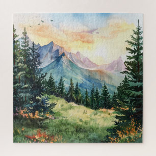 Watercolor Summer Mountain Jigsaw Puzzle