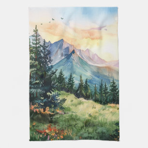 Watercolor Summer Mountain Kitchen Towel