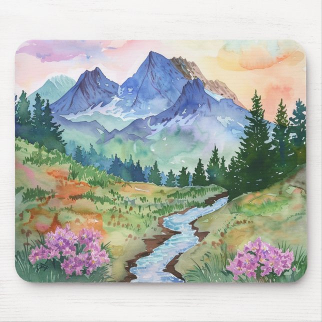 Watercolor Summer Mountain Mouse Pad (Front)