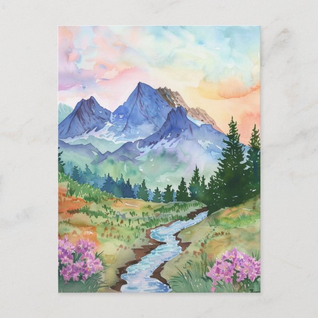Watercolor Summer Mountain Postcard (Front)