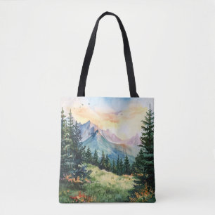 Watercolor Summer Mountain Tote Bag