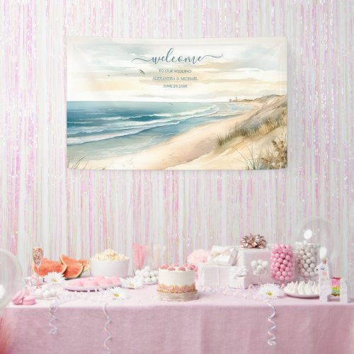 Watercolor Summer Ocean Beach Wedding Banner