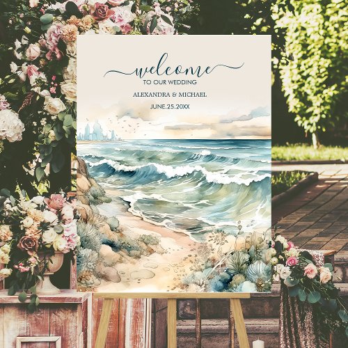 Watercolor Summer Ocean Beach Wedding Foam Board