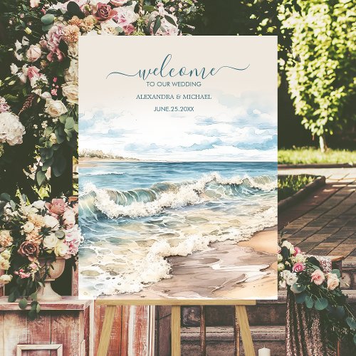 Watercolor Summer Ocean Beach Wedding Foam Board