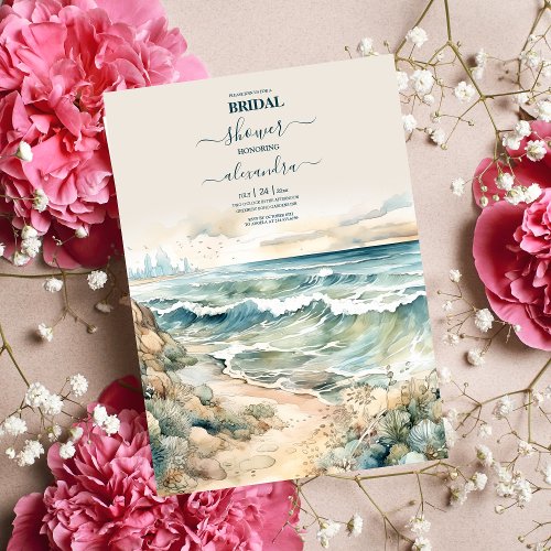 Watercolor Summer Ocean Beach Wedding Invitation