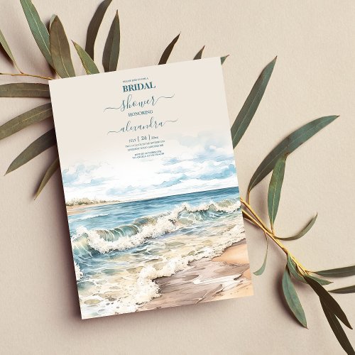 Watercolor Summer Ocean Beach Wedding Invitation