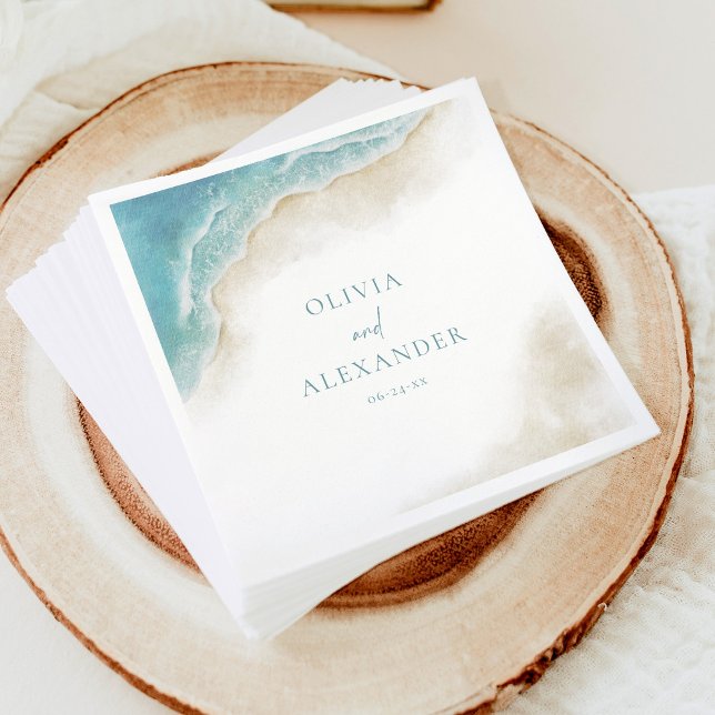 Watercolor Summer Ocean Beach Wedding Napkins (Creator Uploaded)
