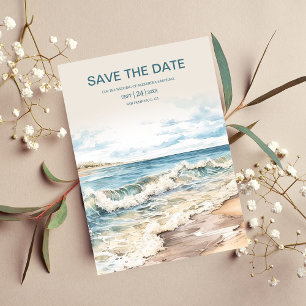 Watercolor Summer Ocean Beach Wedding Save The Date