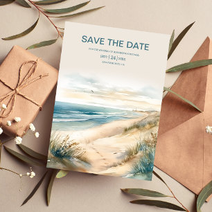 Watercolor Summer Ocean Beach Wedding Save The Date