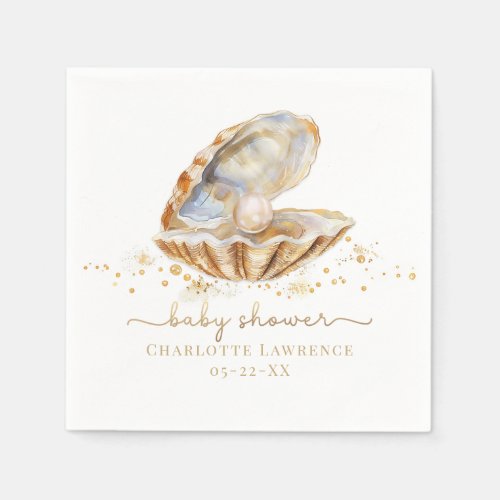 Watercolor Summer Ocean Little Pearl Baby Shower Napkins