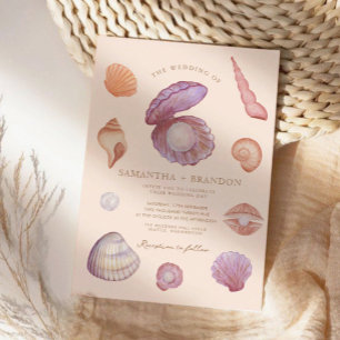 Watercolor summer Ocean Seashell pearl Wedding Invitation