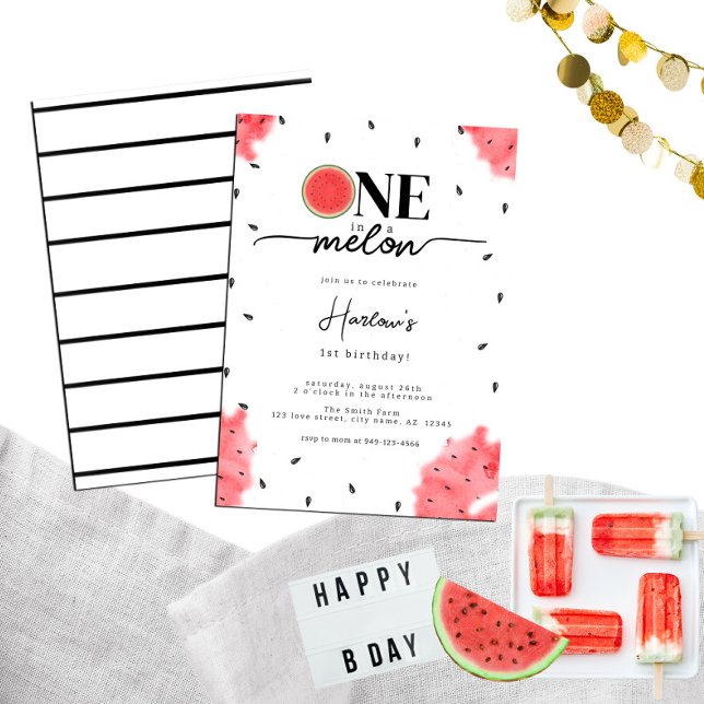 Watercolor Summer ONE in a Melon Red Watermelon  Invitation (Creator Uploaded)
