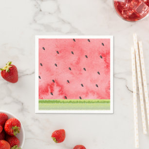 Watercolor Summer ONE in a Melon Red Watermelon Napkins