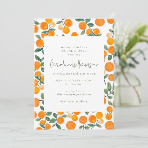 Watercolor Summer Oranges Fruit Bridal Shower Invitation