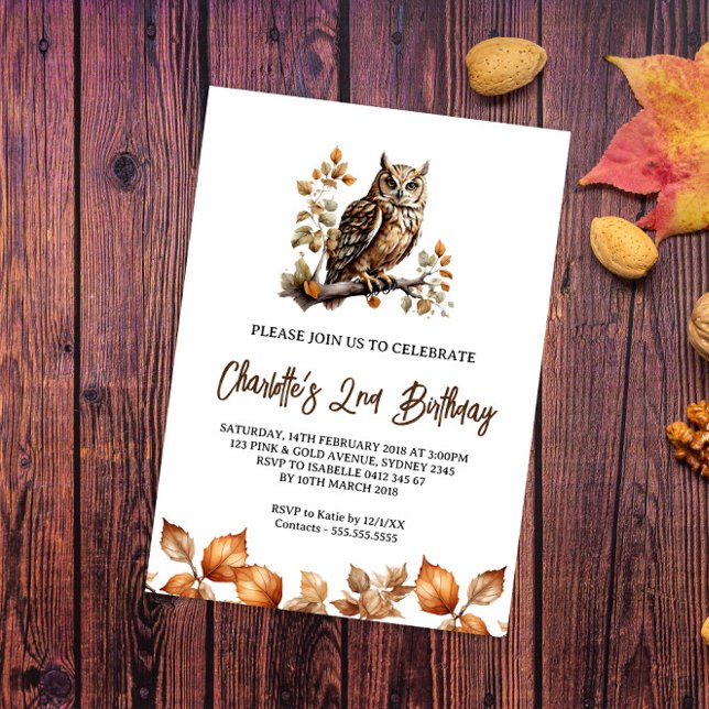 Watercolor Summer Owl Birthday Invitations (Creator Uploaded)