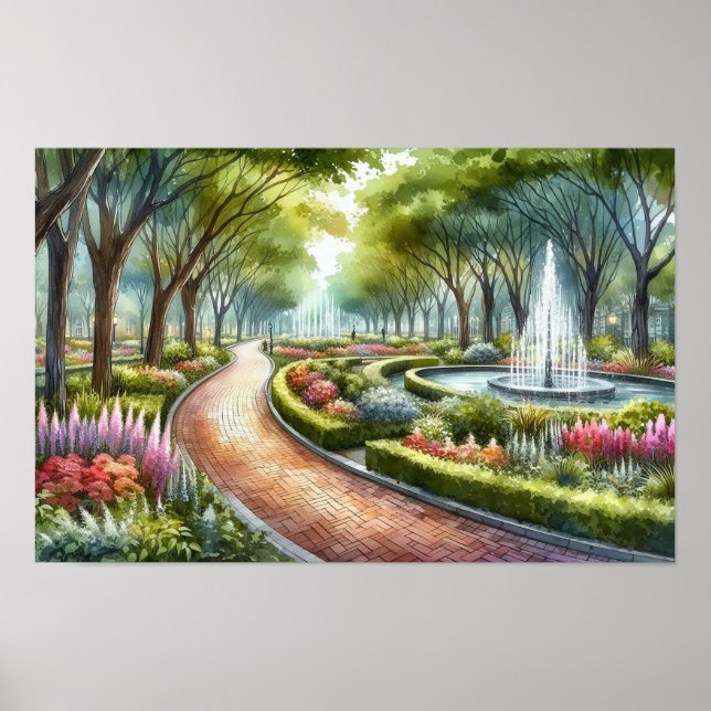 Watercolor Summer Park Scene Poster (Front)