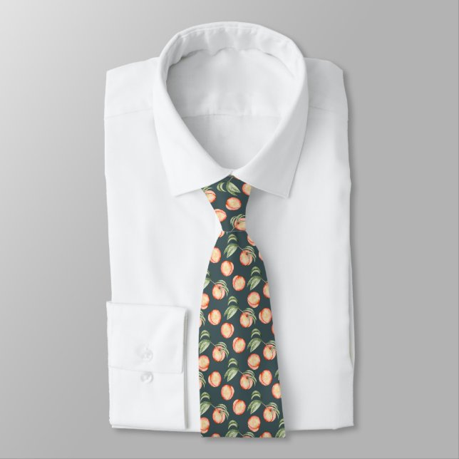 Watercolor Summer Peach Pattern Neck Tie (Tied)