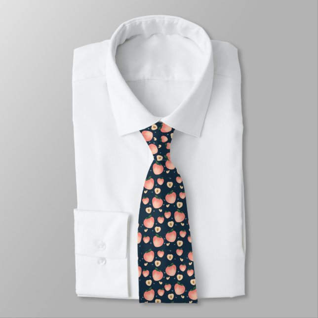 Watercolor Summer Peach Pattern Neck Tie (Tied)