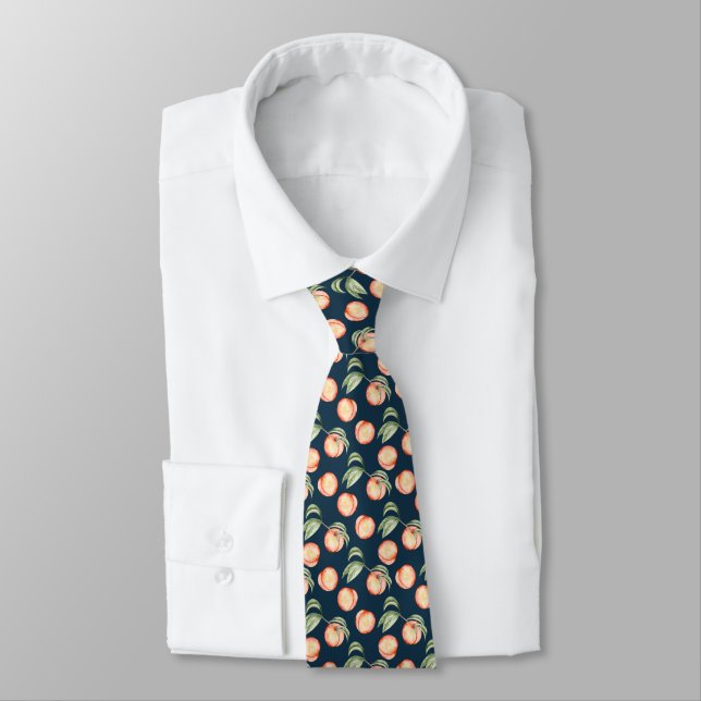Watercolor Summer Peach Pattern Neck Tie (Tied)