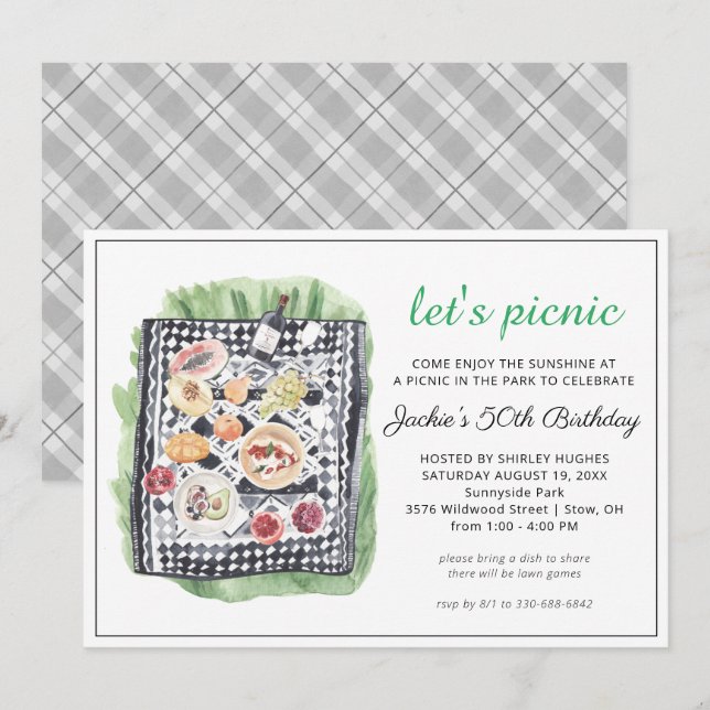 Watercolor Summer Picnic Party Invitation (Front/Back)