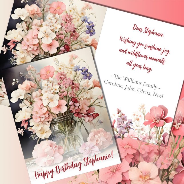 Watercolor Summer Pink Bouquet Birthday Card (Creator Uploaded)