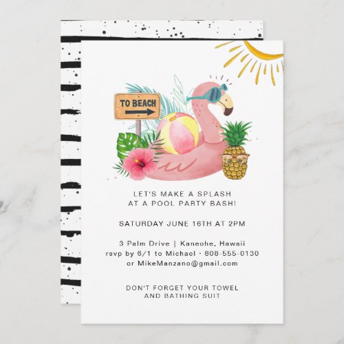 Watercolor Summer Pool Party Invitation