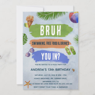 Watercolor Summer Pool Party Swim Birthday Invitation