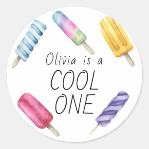Watercolor Summer Popsicle Ice Cream Birthday Classic Round Sticker