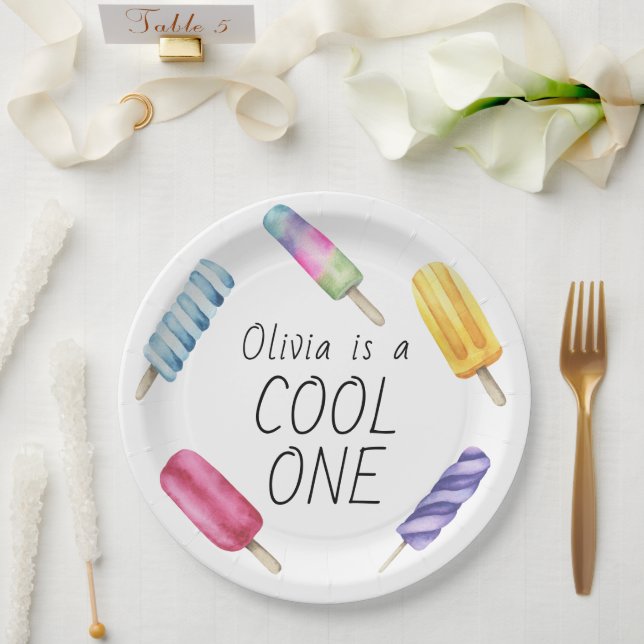 Watercolor Summer Popsicle Ice Cream Birthday Paper Plates (Wedding)