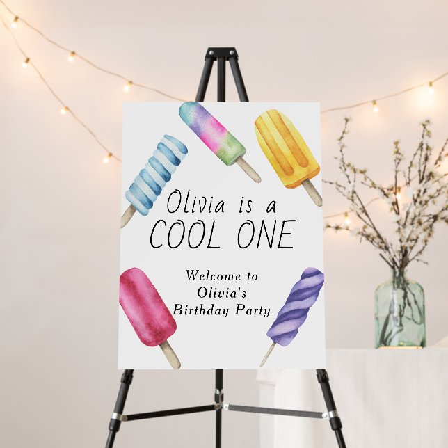 Watercolor Summer Popsicle Ice Cream Kids Birthday Foam Board (In Situ (Stand))
