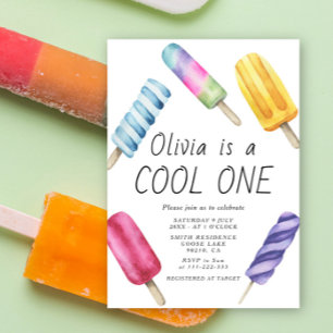 Watercolor Summer Popsicle Ice Cream Kids Birthday Invitation