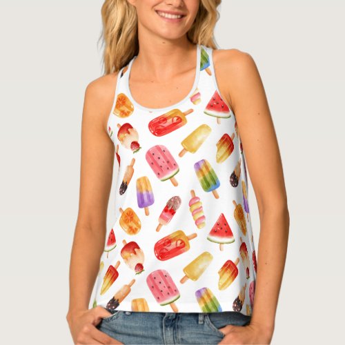 Watercolor Summer Popsicles Pattern Tank Top