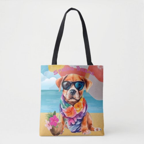 Watercolor Summer Puppy l Tropical Beach Vacation  Tote Bag