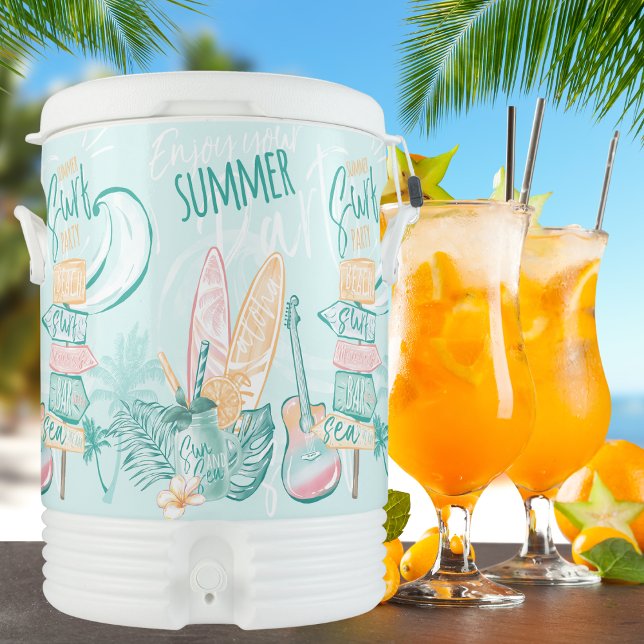 Watercolor Summer Surf Party Beverage Cooler (Creator Uploaded)