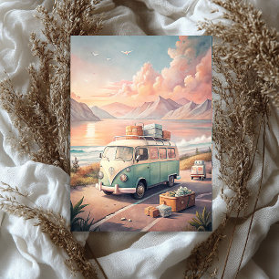 Watercolor summer travel tropical retro bus tissue paper