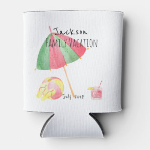 Watercolor Summer Vacation Personalized Family Can Cooler