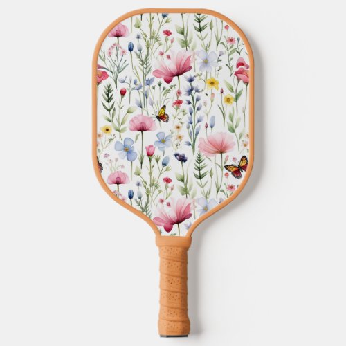 Watercolor Summer Wildflower Pattern Pickleball Paddle