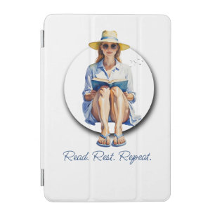 Watercolor Summer Woman with Sun Hat and Book iPad Mini Cover