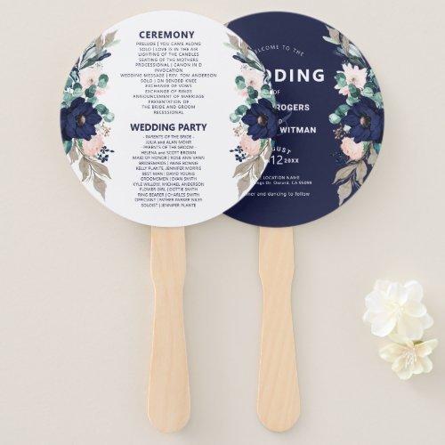 Watercolor summery floral bouquet marine bloom hand fan