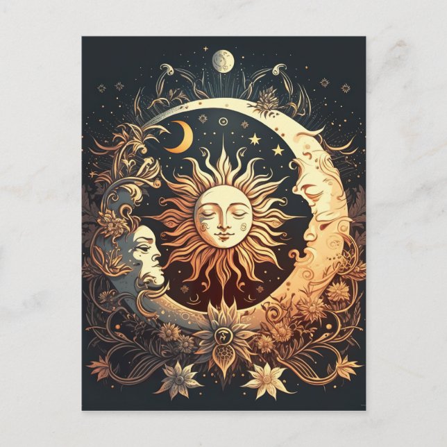 Watercolor Sun and Moon Celestial Postcard (Front)