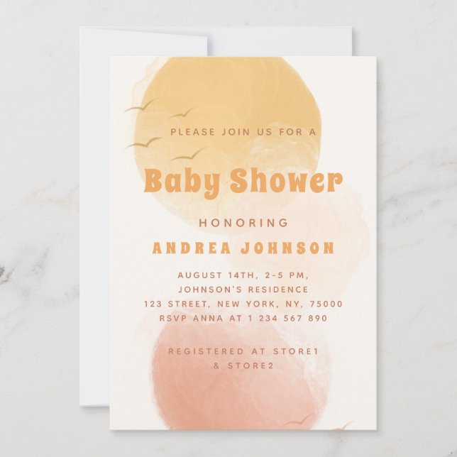 Watercolor Sun Boho Abstract Aesthetic Baby Shower Invitation (Front)
