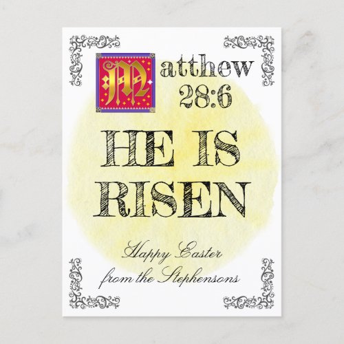 Watercolor Sun Matthew 28 6 He Is Risen Easter Holiday Postcard