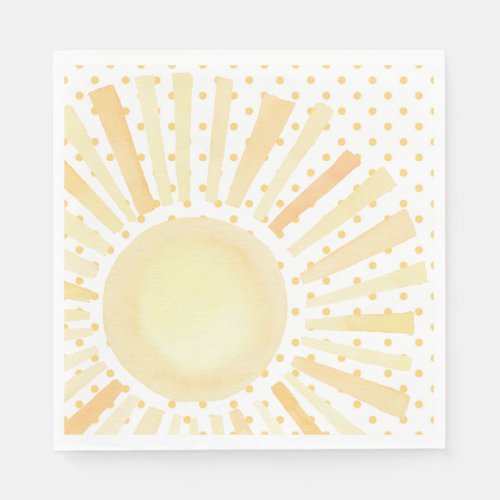 Watercolor Sun Orange Yellow Dots Summer Napkins