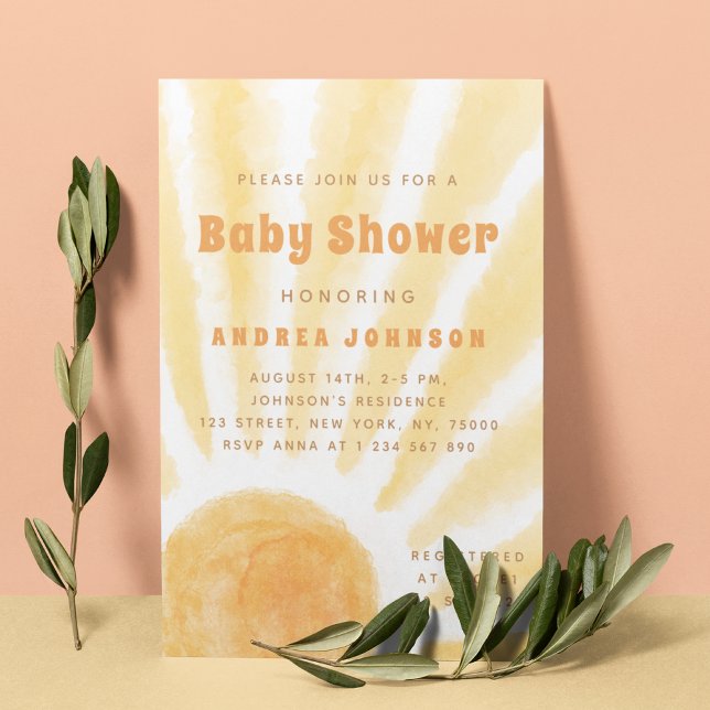Watercolor Sun Sunshine Illustration Baby Shower Invitation (Creator Uploaded)