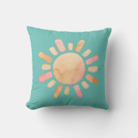 Watercolor Sun Turquoise Throw Pillow