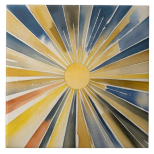 Watercolor Sunburst Flare Ceramic Tile