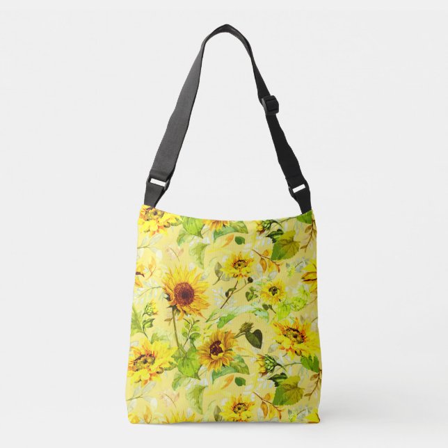 Watercolor Sunflower 2 Crossbody Bag (Front)