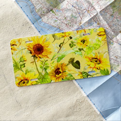 Watercolor Sunflower 2 License Plate