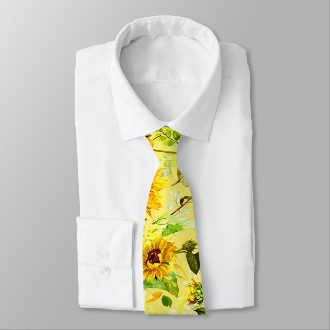 Watercolor Sunflower 2 Neck Tie (Tied)